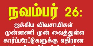 நவம்பர் 26: ஐக்கிய விவசாயிகள் முன்னணி முன் வைத்துள்ள கார்ப்பரேட்டுகளுக்கு எதிரான பேரணி- ஆர்ப்பாட்டம் வெல்க!